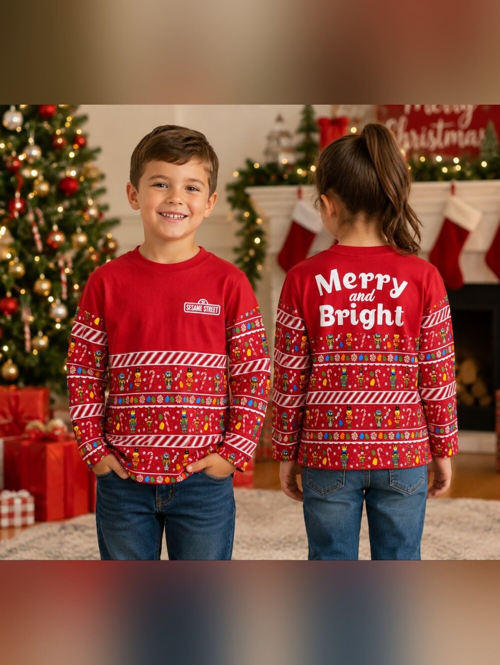 NWT Spirit Jersey Sesame Street Merry & Bright L/S T-shirt Christmas Youth M